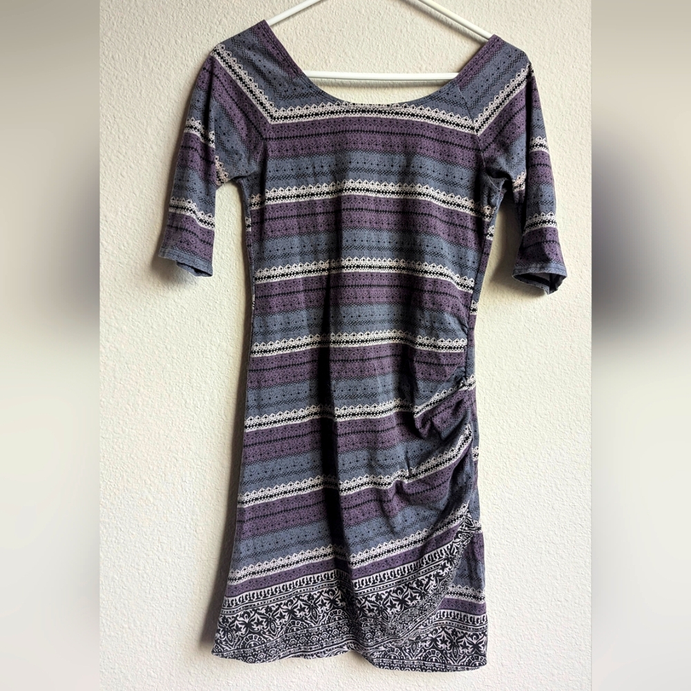 Patterned 3/4 Sleeve Midi Dress